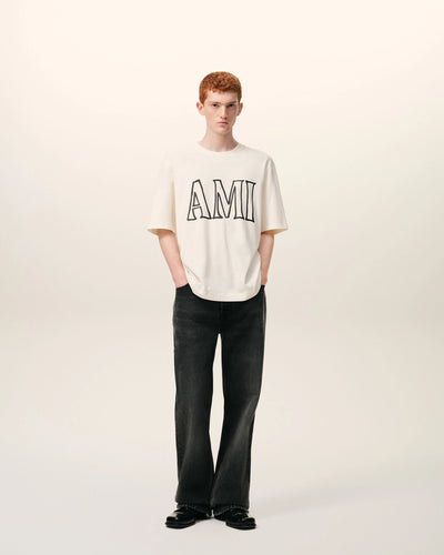 WHITE COTTON AMI PARIS PRINT T-SHIRT