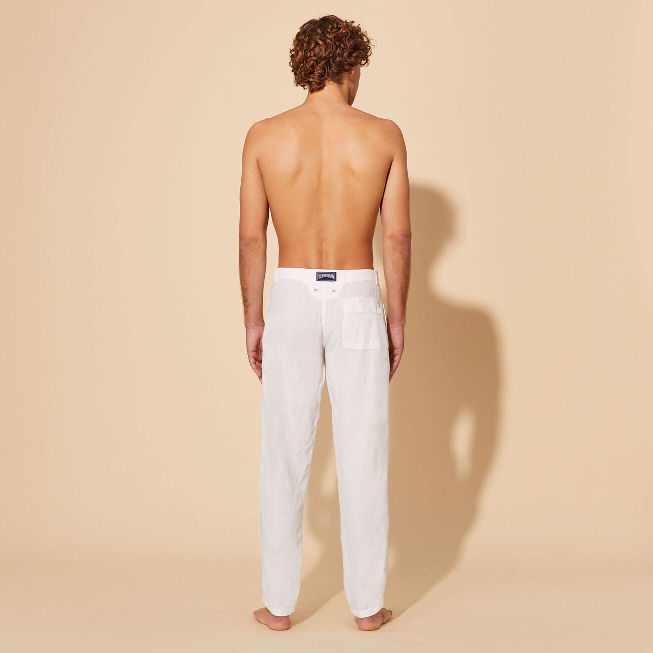 Men linen pants solid - white