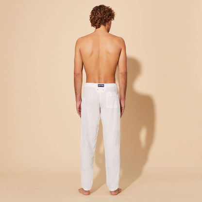 Men linen pants solid - white