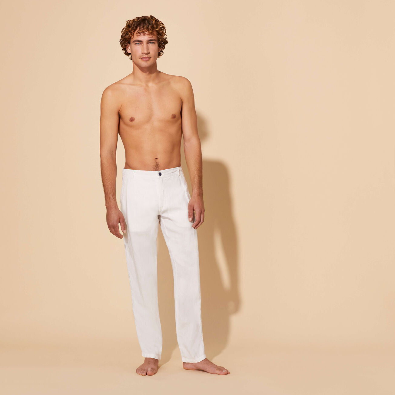 Men linen pants solid - white