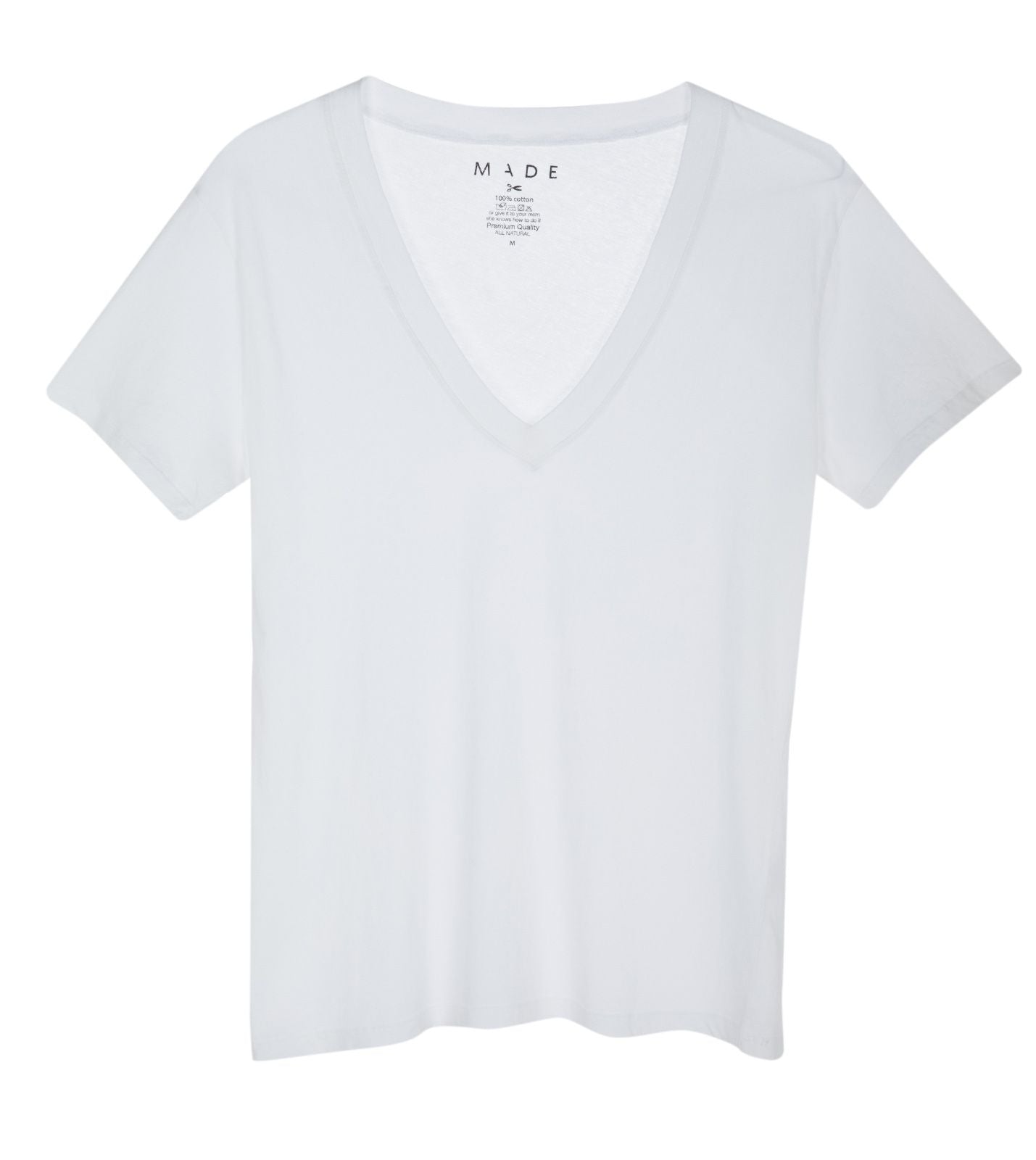 Woman made v-neck cotton tee -white