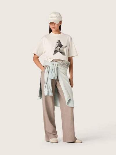 Women’s T-shirt in white cotton jersey with star print