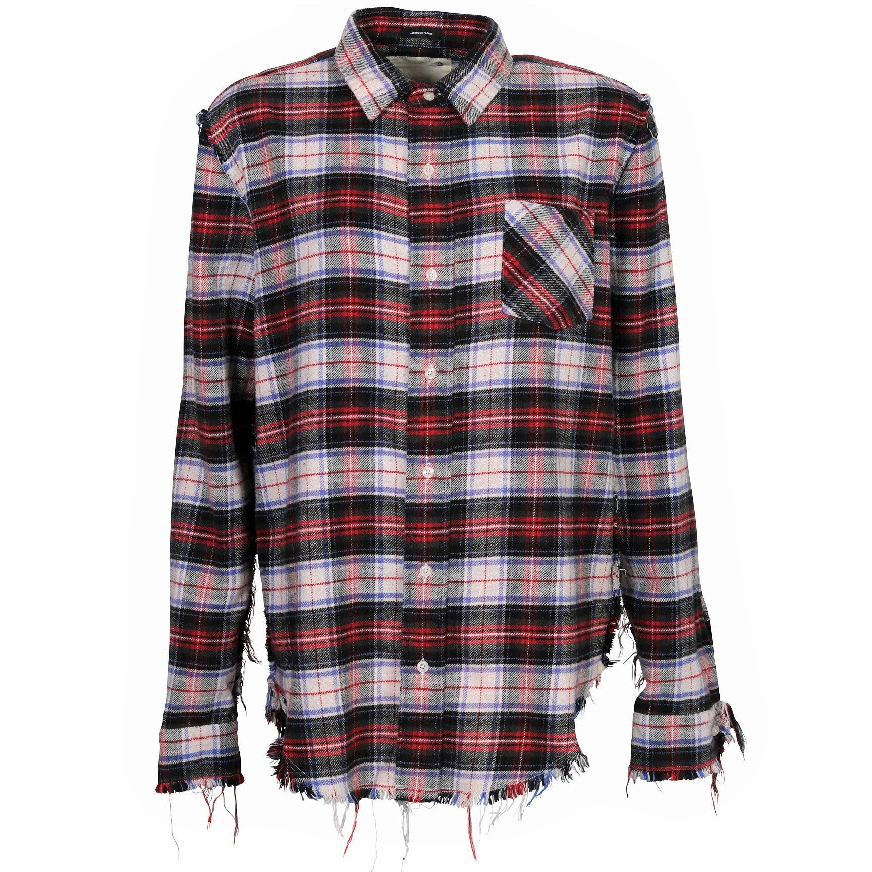 Bleached shredded seam shirt - ecru plaid