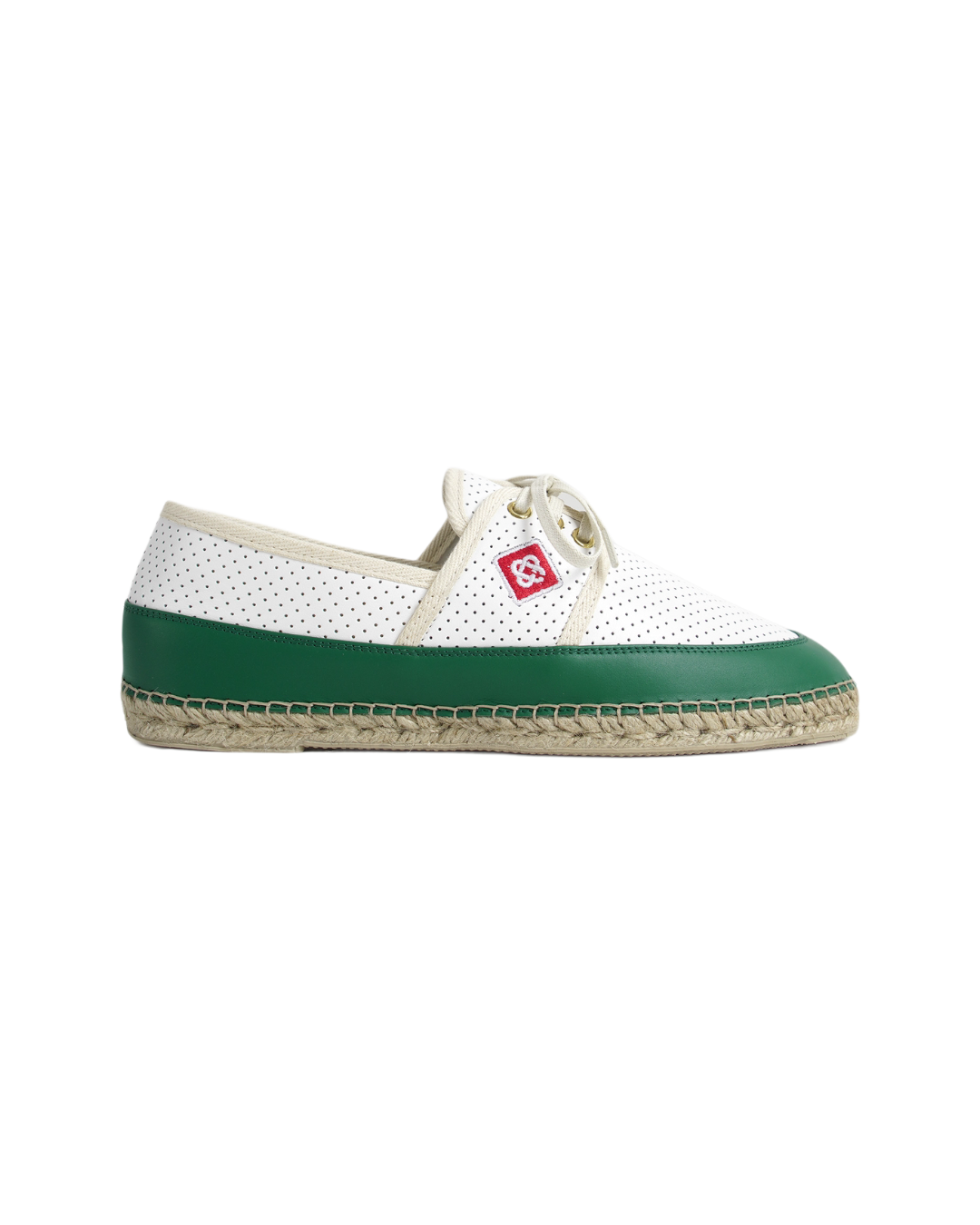 CASABLANCA WHITE GREEN PERFORATED LEATHER ESPADRILLE SHOES