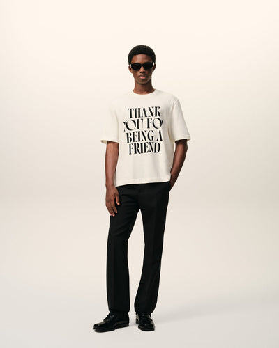 WHITE COTTON THANK YOU FOR BEING A FRIEND PRINT T-SHIRT
Short sleeves t-shirt in thick cotton jersey.