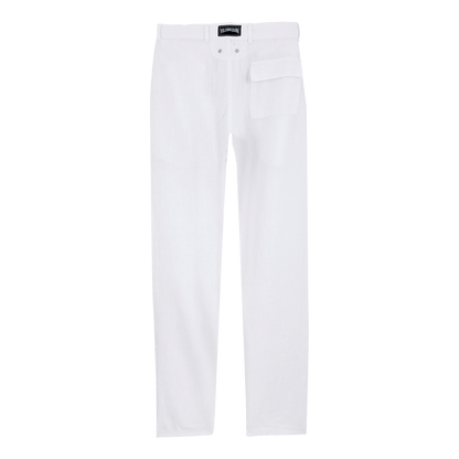 Men linen pants solid - white