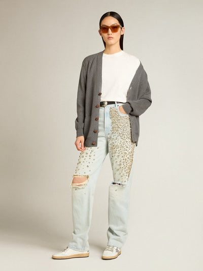 Women'S Bleached Jeans With Cabochon Crystals