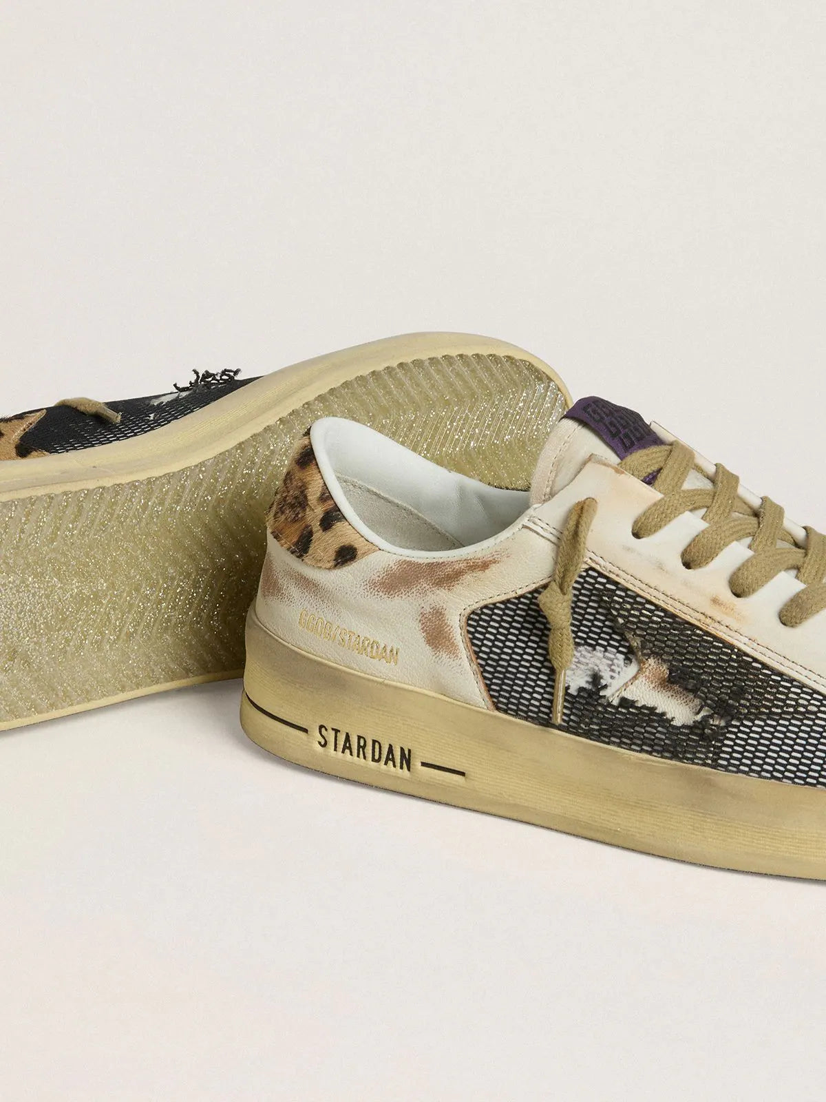Women's Stardan in nappa and mesh with leopard-print pony skin heel tab