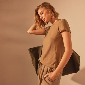 Sheer slub crew neck tee - cashew