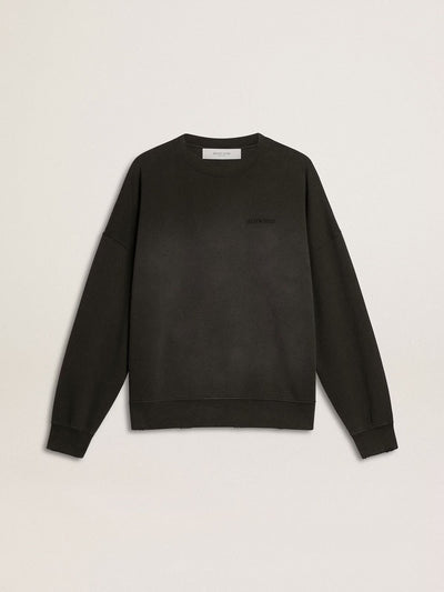 Unisex sweatshirt in worn black cotton with logo embroidery