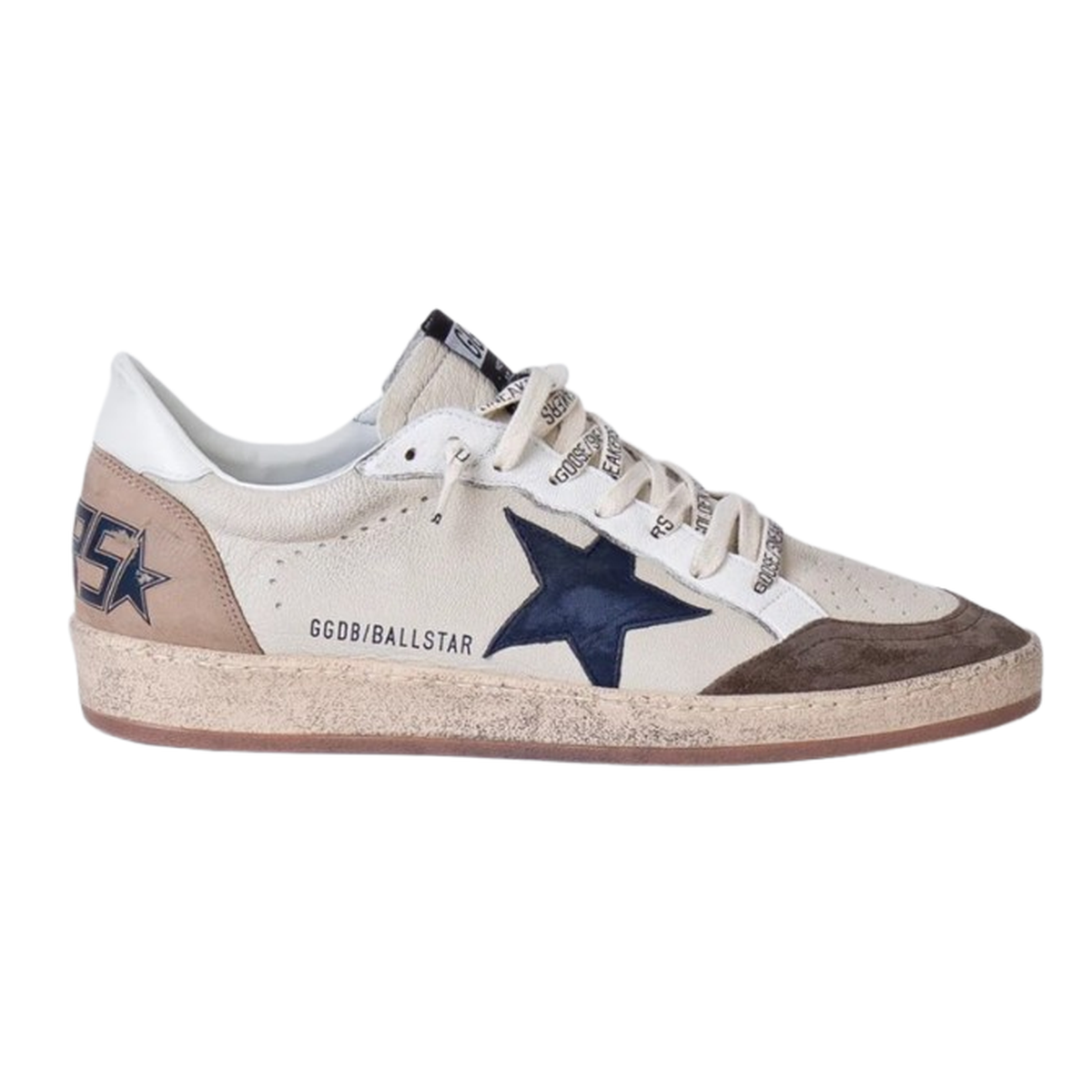GOLDEN GOOSE BALLSTAR LEATHER AND SUEDE SNEAKERS IN CREAM, WHITE, LIGHT GREY AND MARBLE