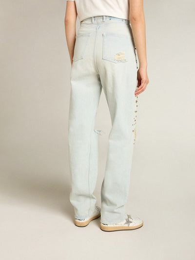 Women'S Bleached Jeans With Cabochon Crystals