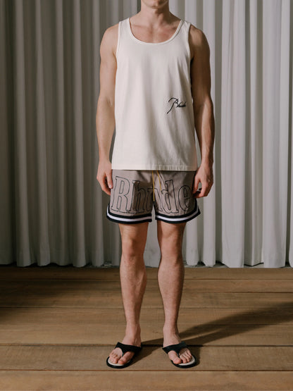 RHUDE BASKETBALL SWIM TRUNKS KHAKI/ WHITE