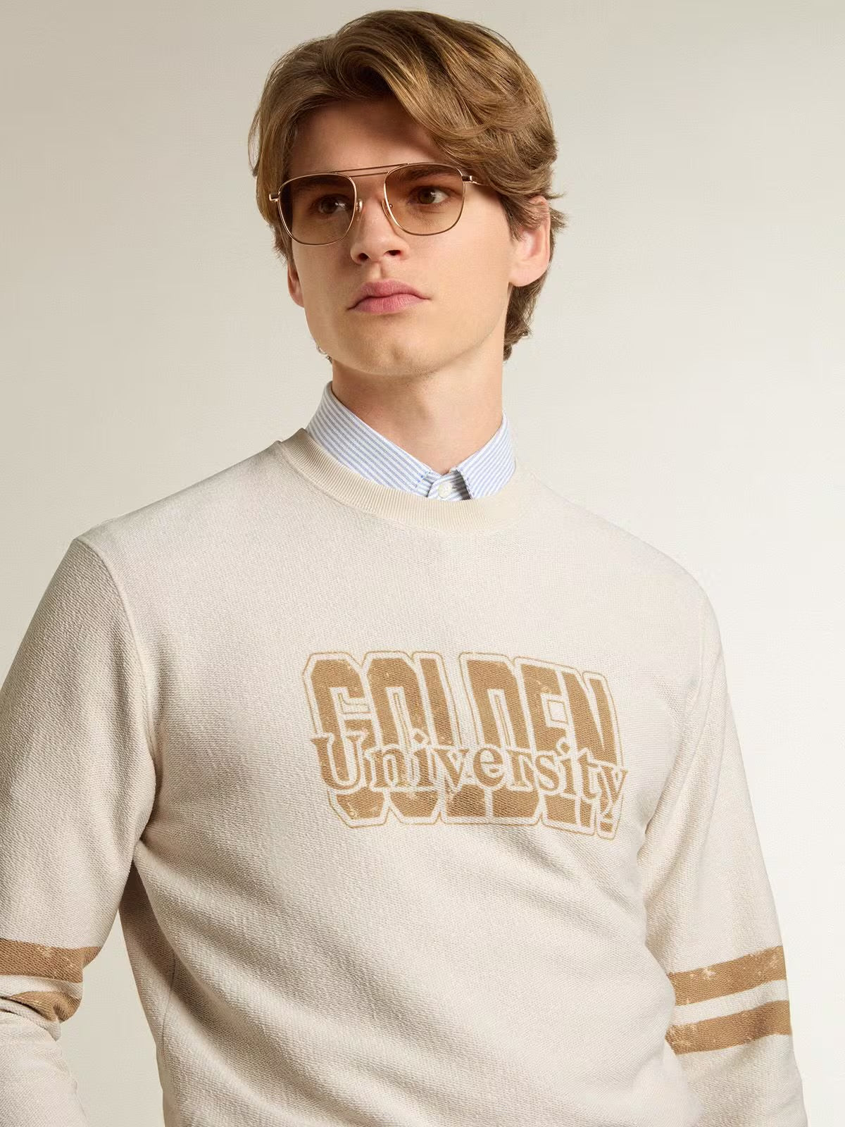 Men's white cotton sweatshirt with front print