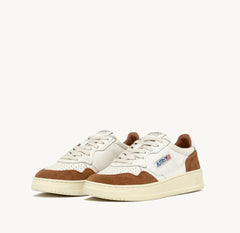 MEDALIST LOW SNEAKERS IN WHITE GOATSKIN AND BROWN SUEDE