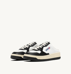 MEDALIST MULE SNEAKERS IN WHITE AND BLACK LEATHER