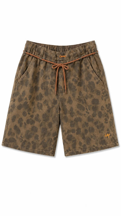 LAPIVIMA LEOPARD PRINT DENIM BERMUDA SHORTS - BROWN
