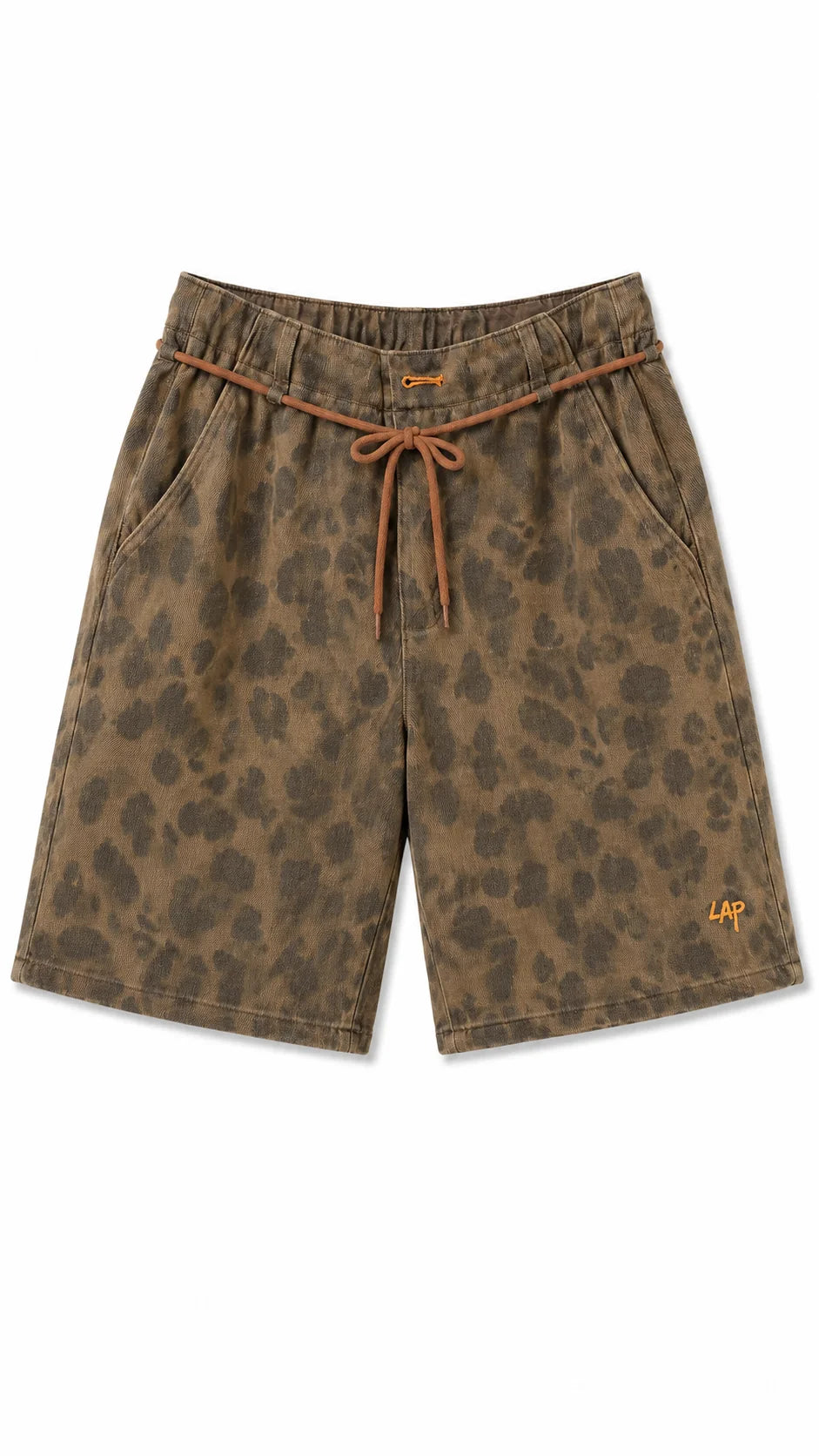 LAPIVIMA LEOPARD PRINT DENIM BERMUDA SHORTS - BROWN