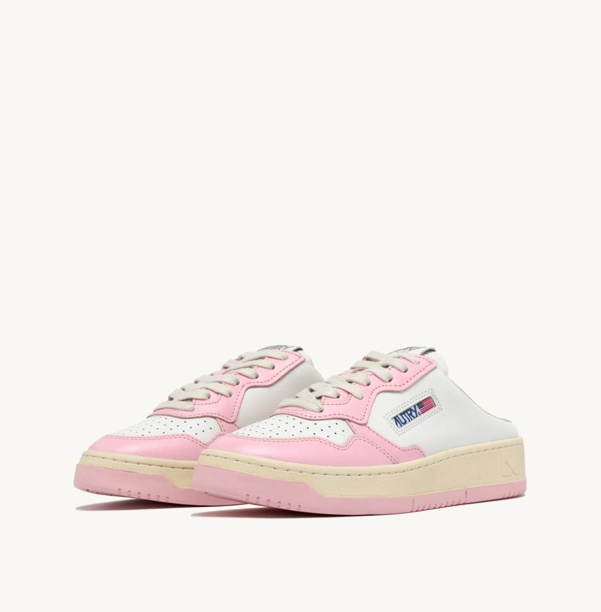 MEDALIST MULE SNEAKERS IN WHITE AND BLUSHING BRIDE LEATHER