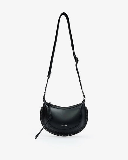 mini moon bag grained leather shoulder baguette bag