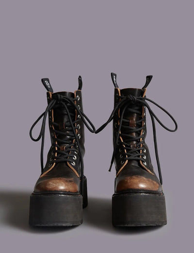DOUBLE STACK LEATHER BOOTS | BROWN