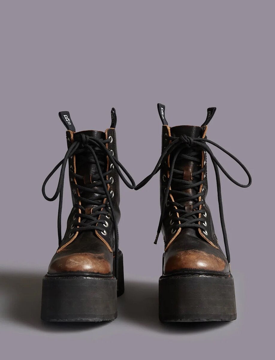 DOUBLE STACK LEATHER BOOTS | BROWN