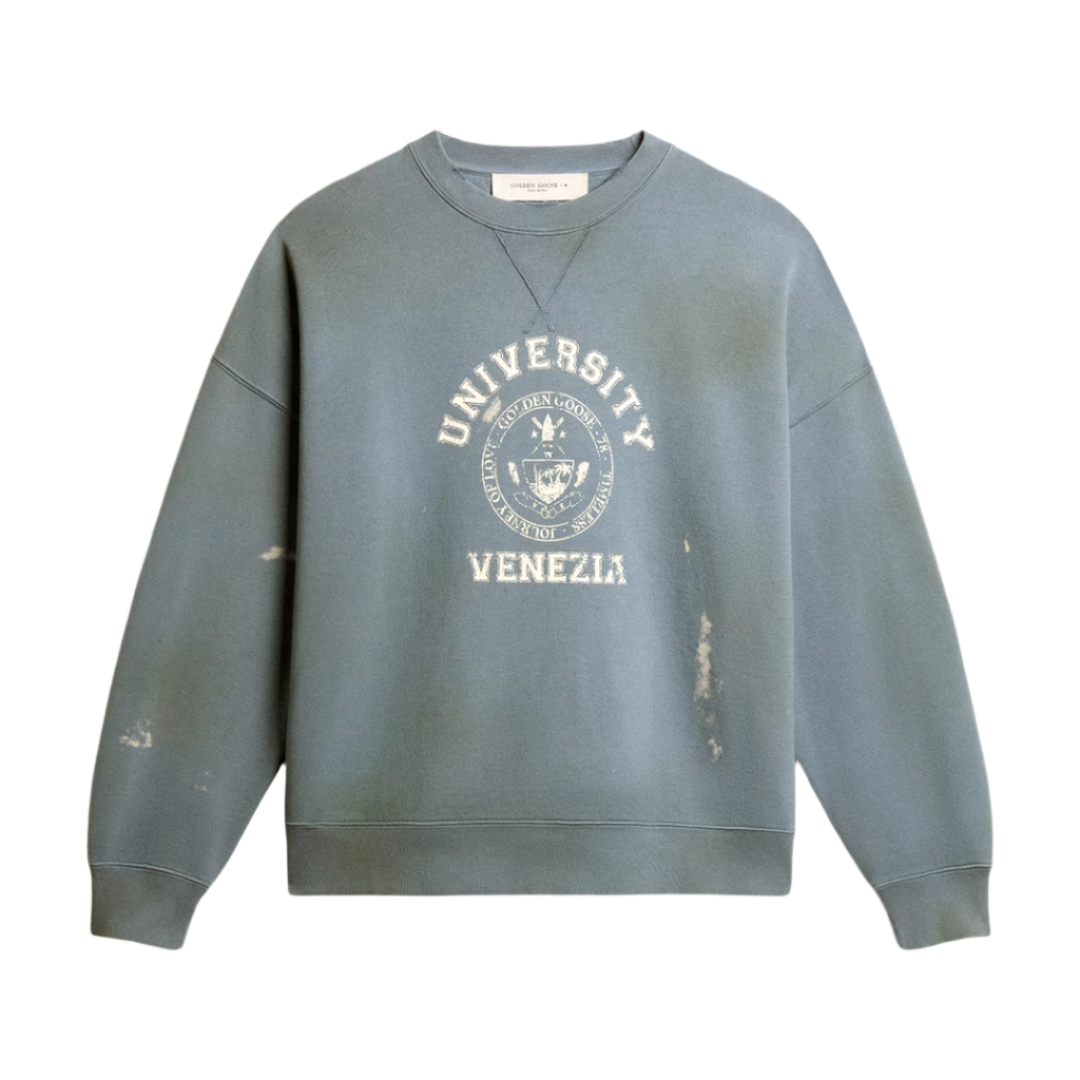 Oversized sweatshirt in baby blue with distressed finish