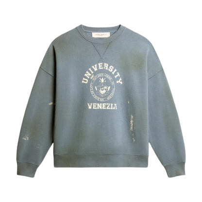 Oversized sweatshirt in baby blue with distressed finish