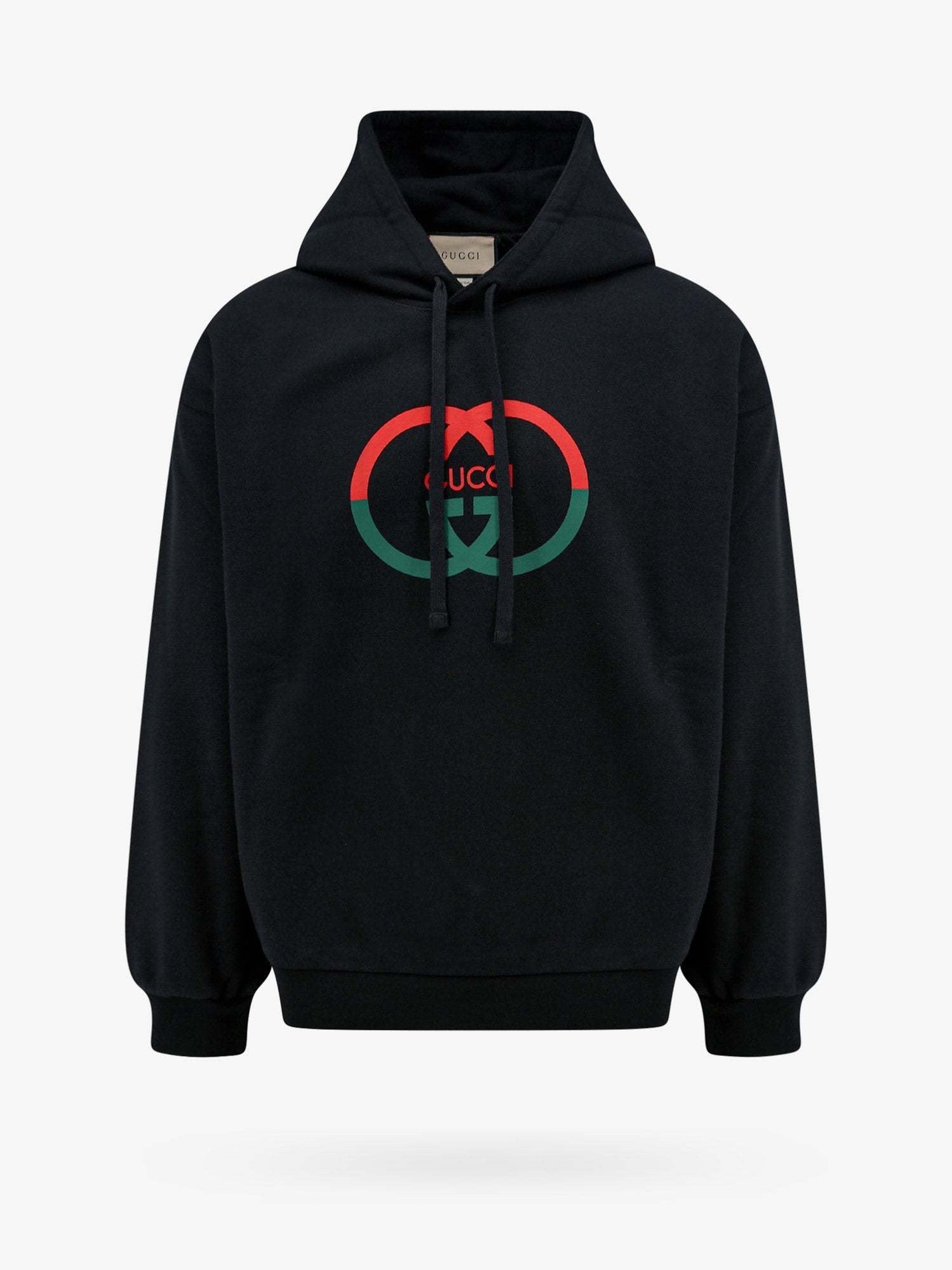 Cotton jersey hooded printed sweatshirt - black