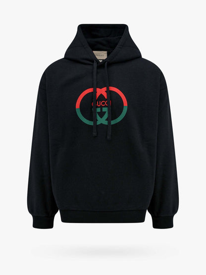 Cotton jersey hooded printed sweatshirt - black