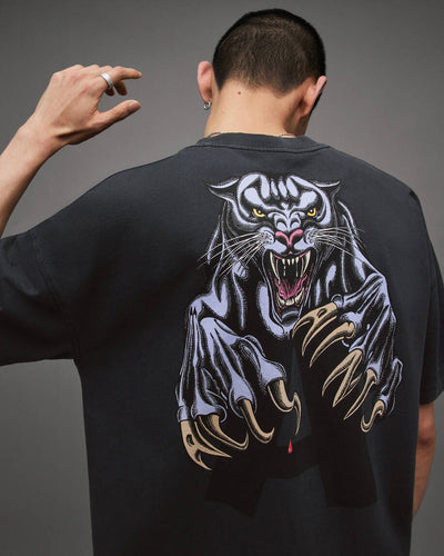 Allsaints Beast Oversized Panther Crew T-Shirt - Washed Black