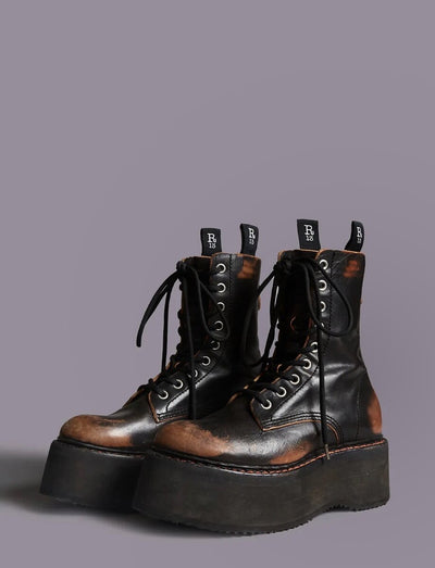 DOUBLE STACK LEATHER BOOTS | BROWN