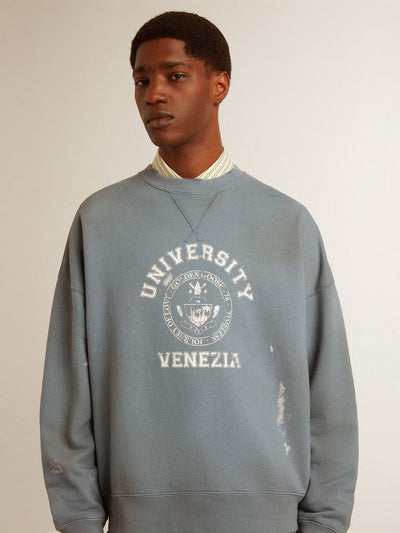 Oversized sweatshirt in baby blue with distressed finish