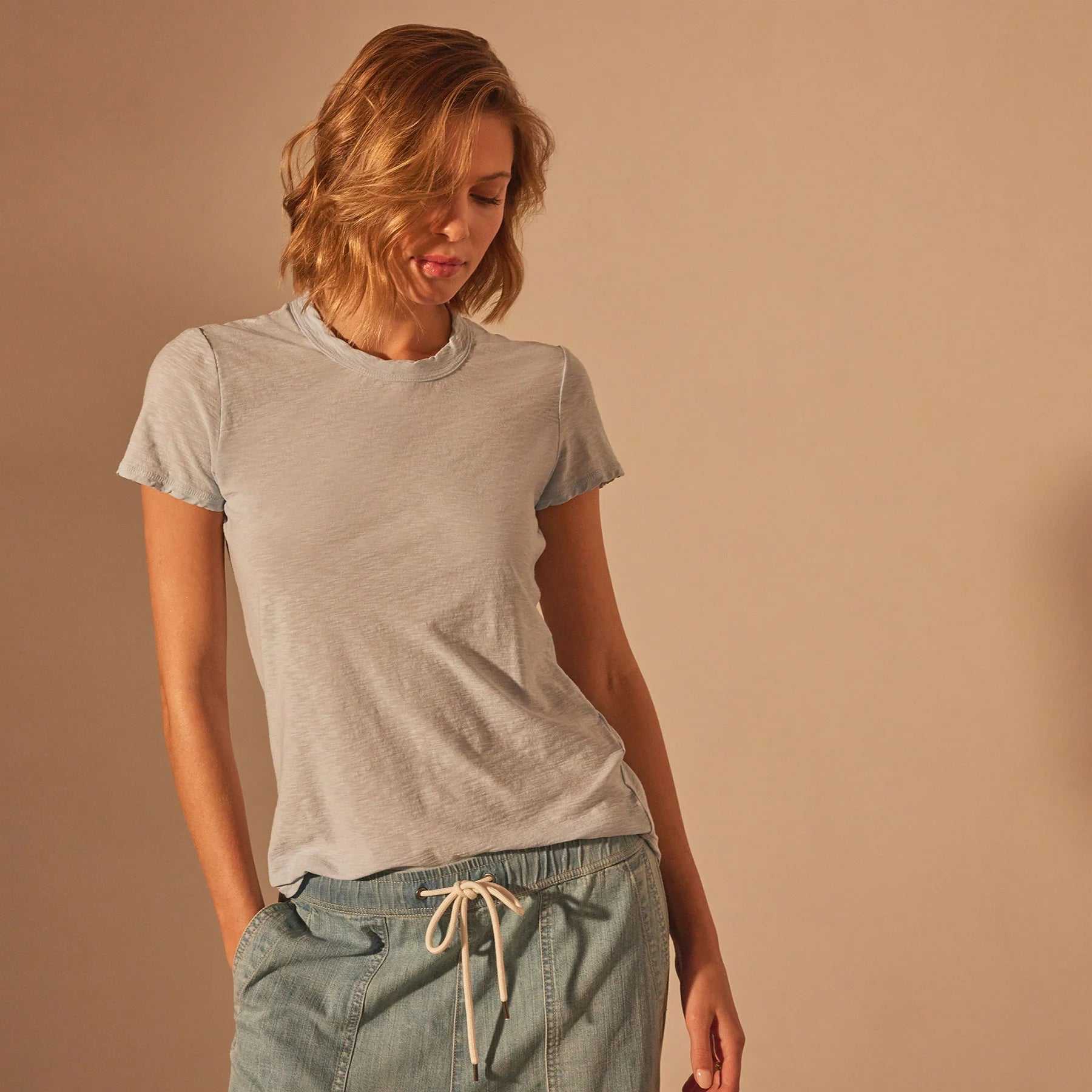 Sheer slub crew neck tee - open sky