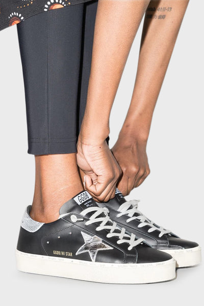 Women'S Hi Star In Black Leather With Silver Laminated Leather Star