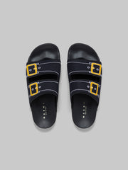 BLACK TROMPE L'OEIL SLIDER WITH EMBROIDERED BUCKLES