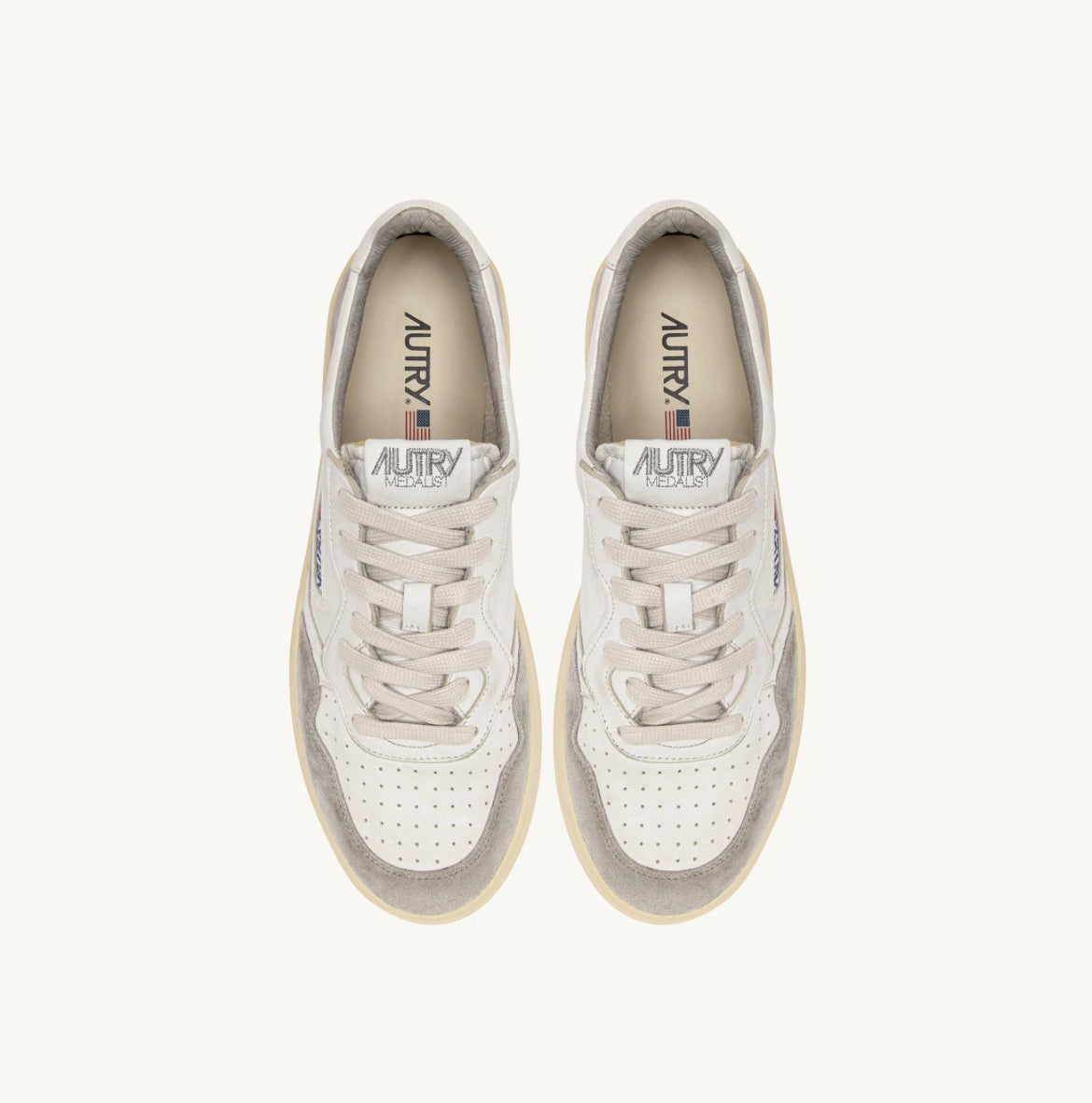 MEDALIST LOW SNEAKERS IN WHITE GOATSKIN AND GRAY SUEDE