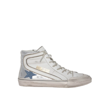 Slide sneakers white suede silver