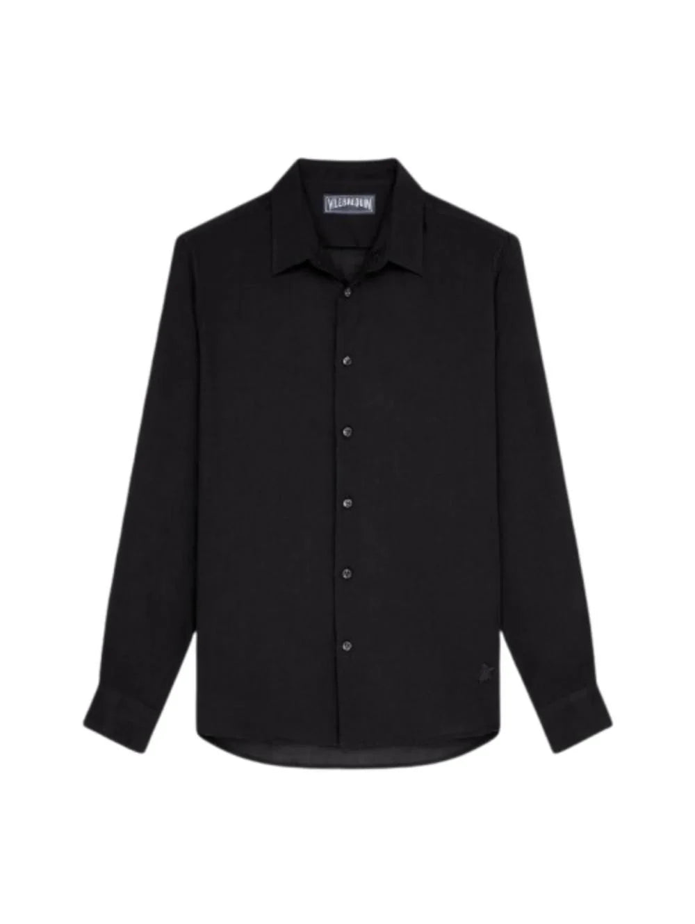 Vilebrequin shirt Black linen shirt with tone-on-tone turtle logo embroidery on the hem.
