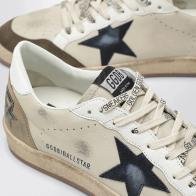 GOLDEN GOOSE BALLSTAR LEATHER AND SUEDE SNEAKERS IN CREAM, WHITE, LIGHT GREY AND MARBLE