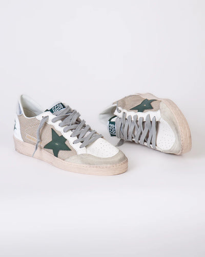 golden goose white milk marble green silver white ballstar sneakers
