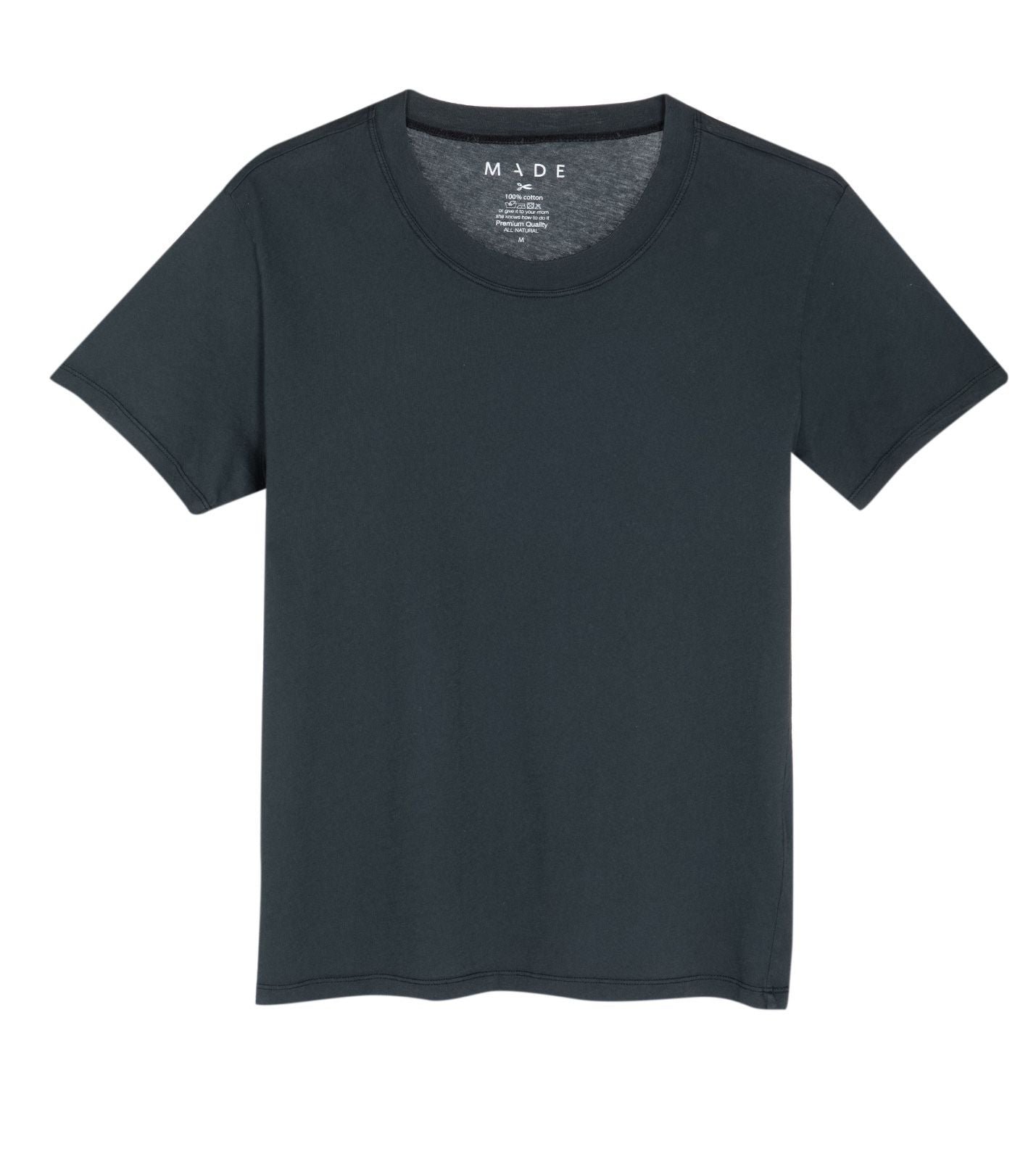 Woman made o-neck cotton tee -black