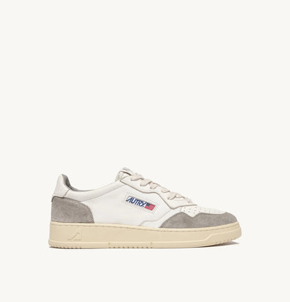 MEDALIST LOW SNEAKERS IN WHITE GOATSKIN AND GRAY SUEDE