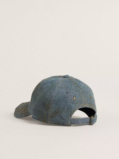 Denim-colored cotton baseball cap with a lived-in finish
