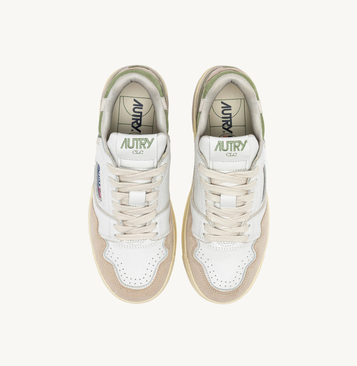 CLC LOW SNEAKERS IN WHITE, GRAY AND GREEN LEATHER