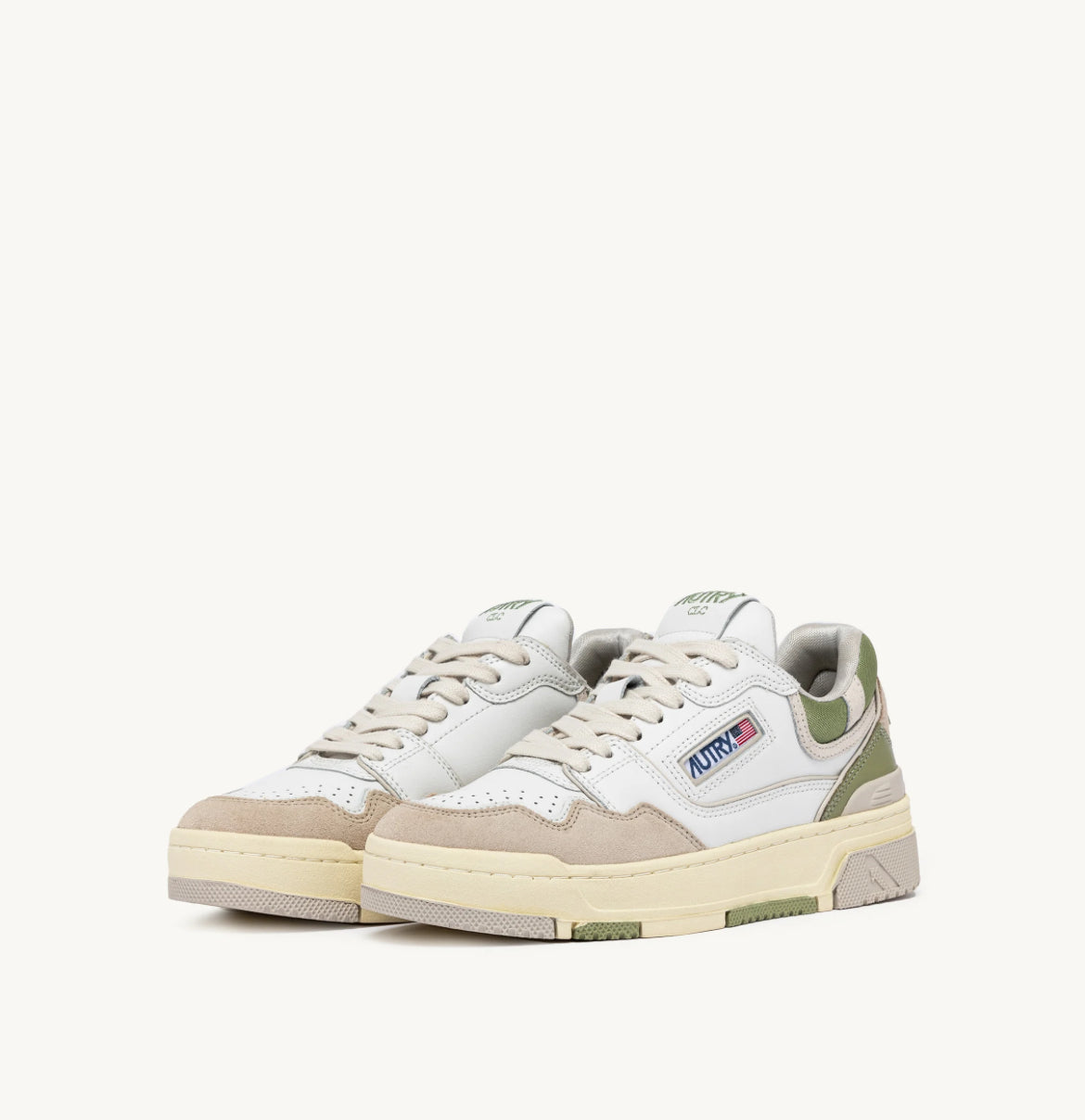 CLC LOW SNEAKERS IN WHITE, GRAY AND GREEN LEATHER