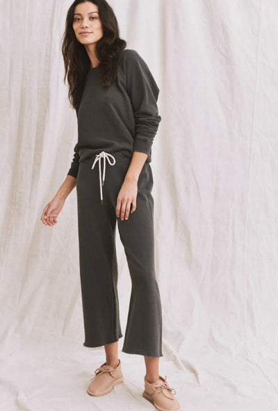 The Wide Leg Cropped Sweatpant - Washed Black