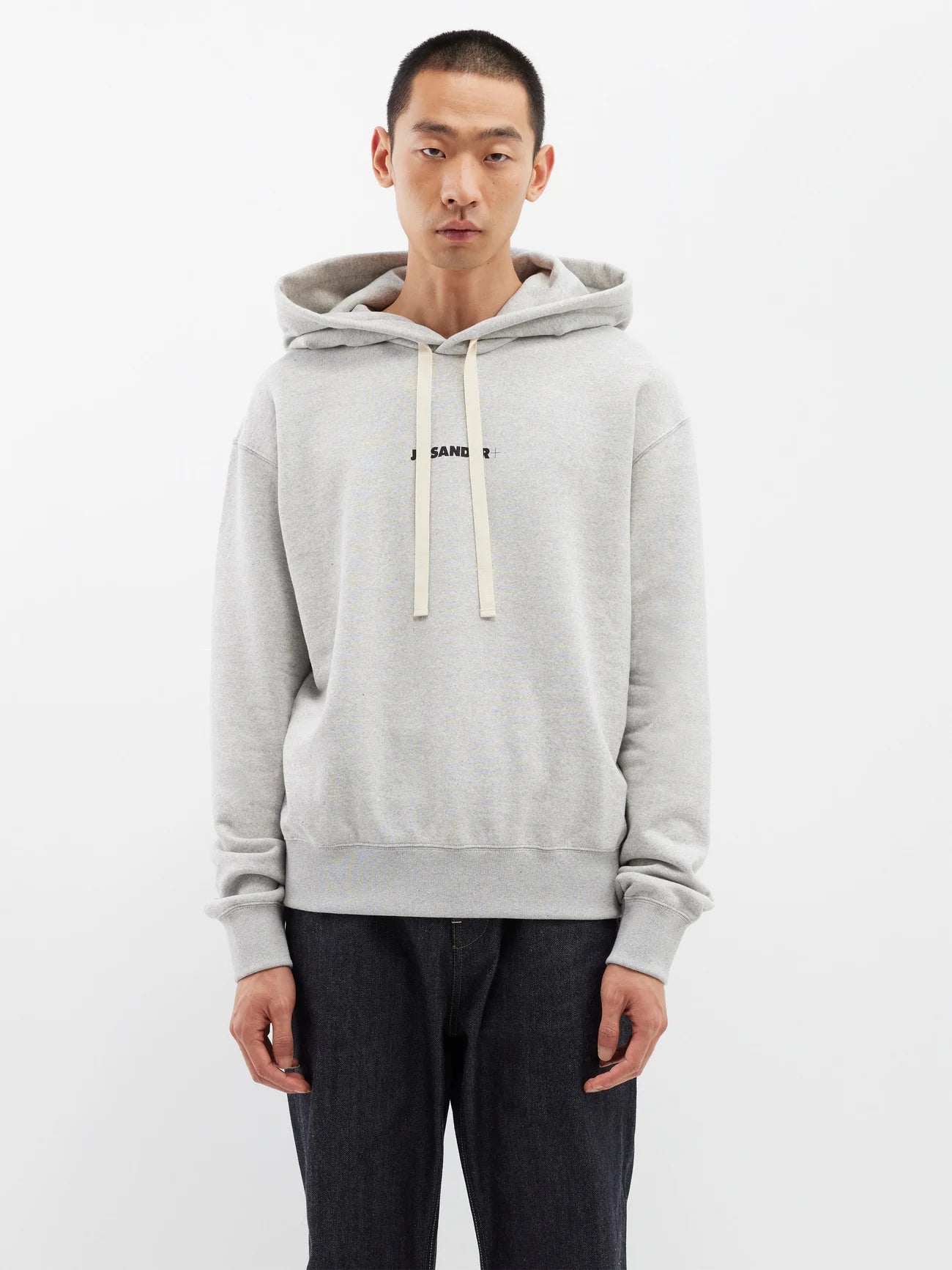 Logo print cotton jersey hoodie - grey marl