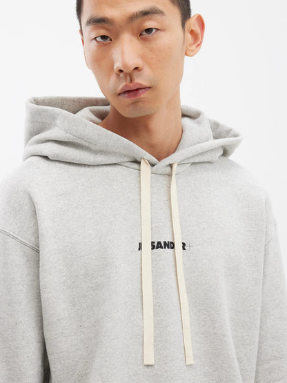 Logo print cotton jersey hoodie - grey marl