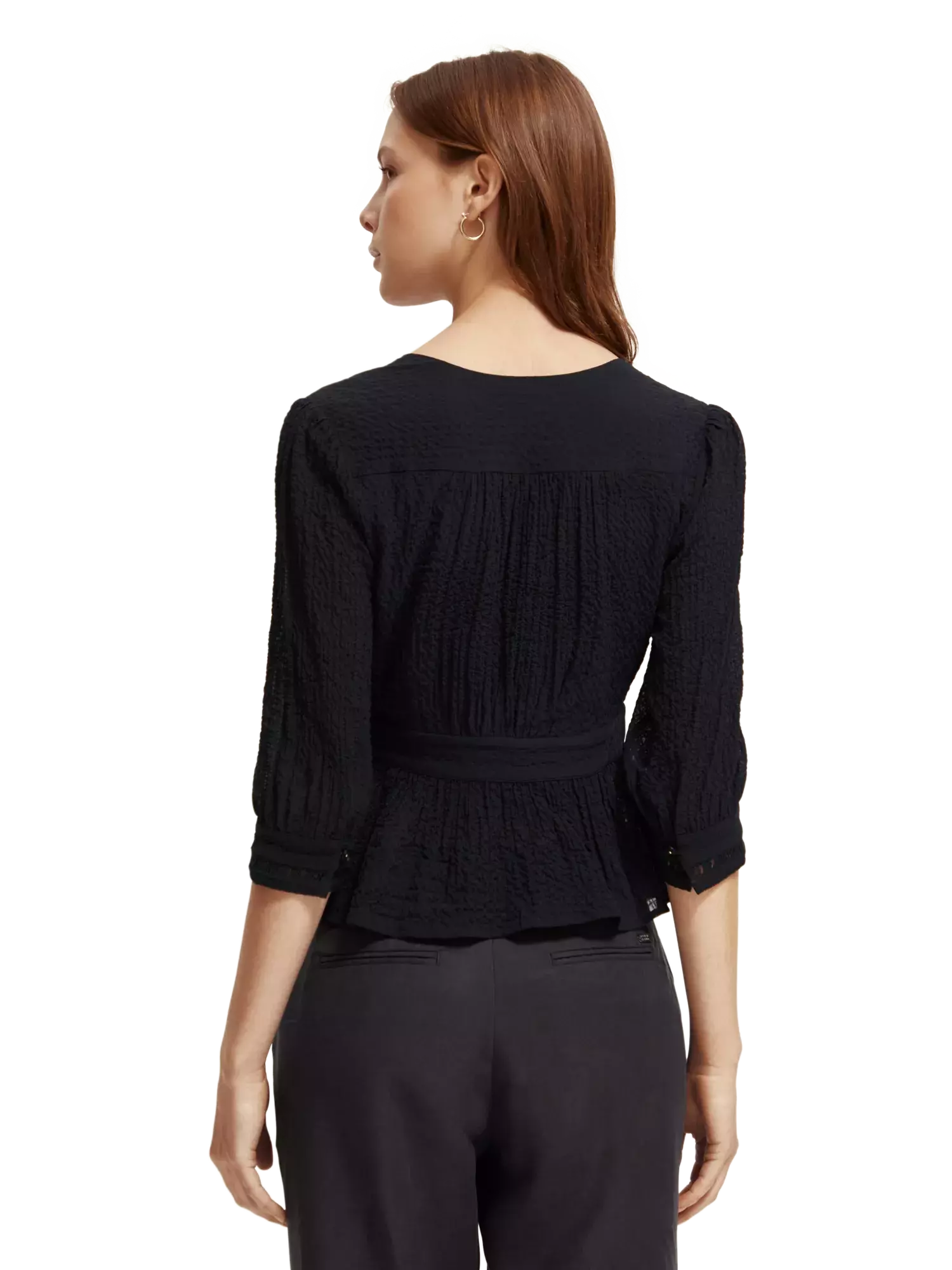 V-neck buttoned wrap blouse - black